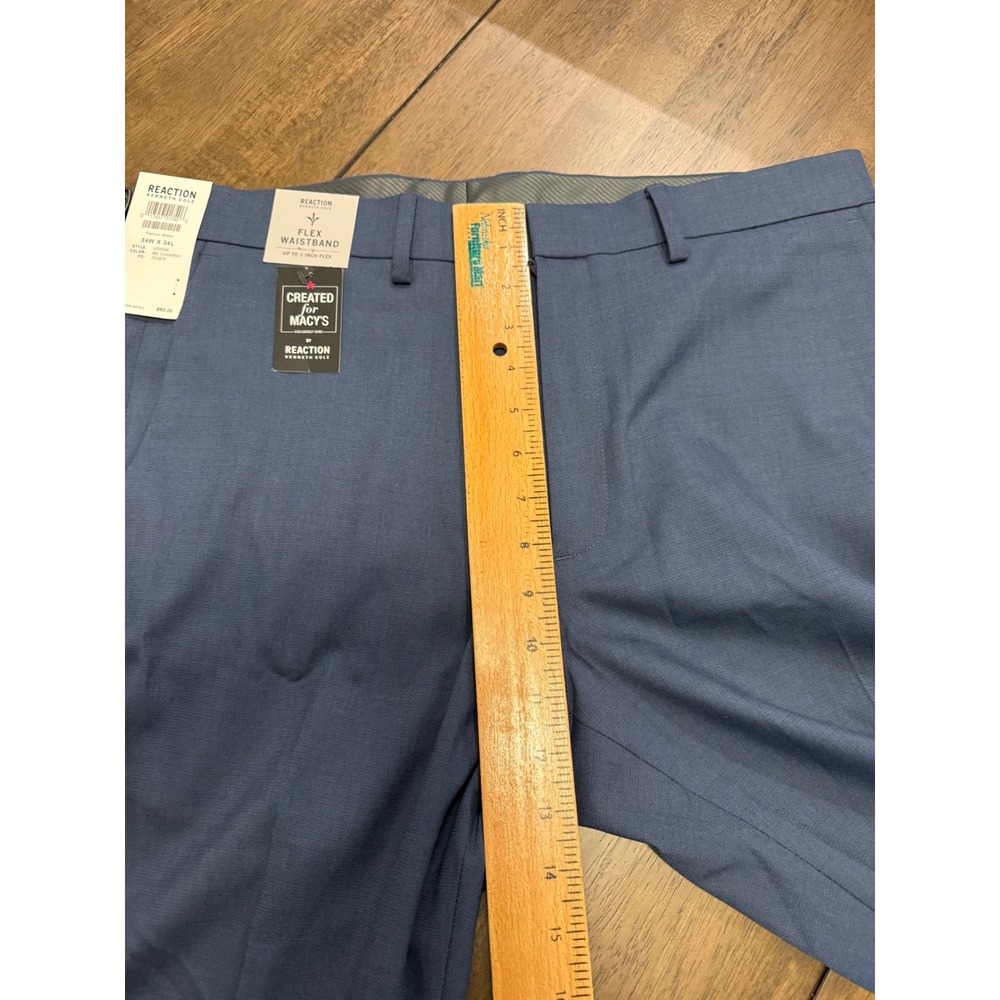 Kenneth Cole Reaction Mens Stretch Slim Fit Pants Blue Chambray 34x34 NWT - Picture 4 of 6